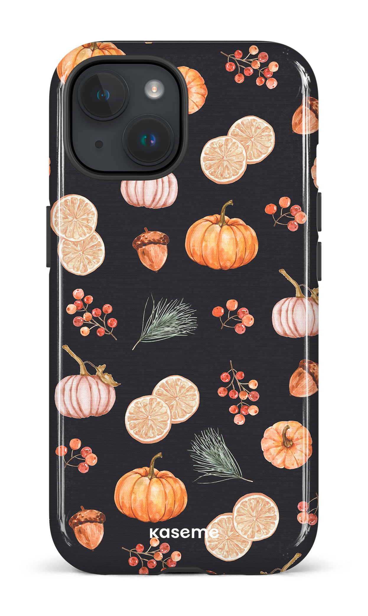 iPhone 15 Tough (Gloss) Pumpkin Garden Black -